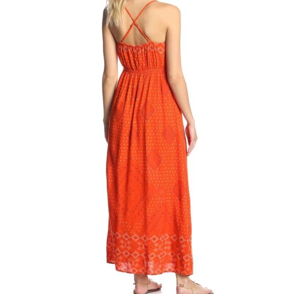 Lucky Brand Irving & Fine Orange Strappy Maxi Dress Pockets Sequin India XL - Picture 12 of 13